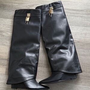 Black Knee-High Faux Leather Boots